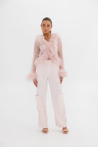 Gigi Sheer Feather Blouse - Blush TOP Bubish Luxe