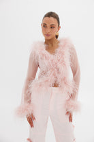 Gigi Sheer Feather Blouse - Blush TOP Bubish Luxe