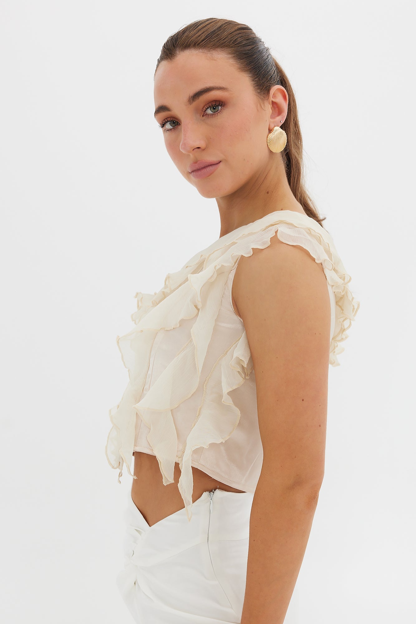 Isabella Ruffle Top - Ivory TOP Bubish Luxe