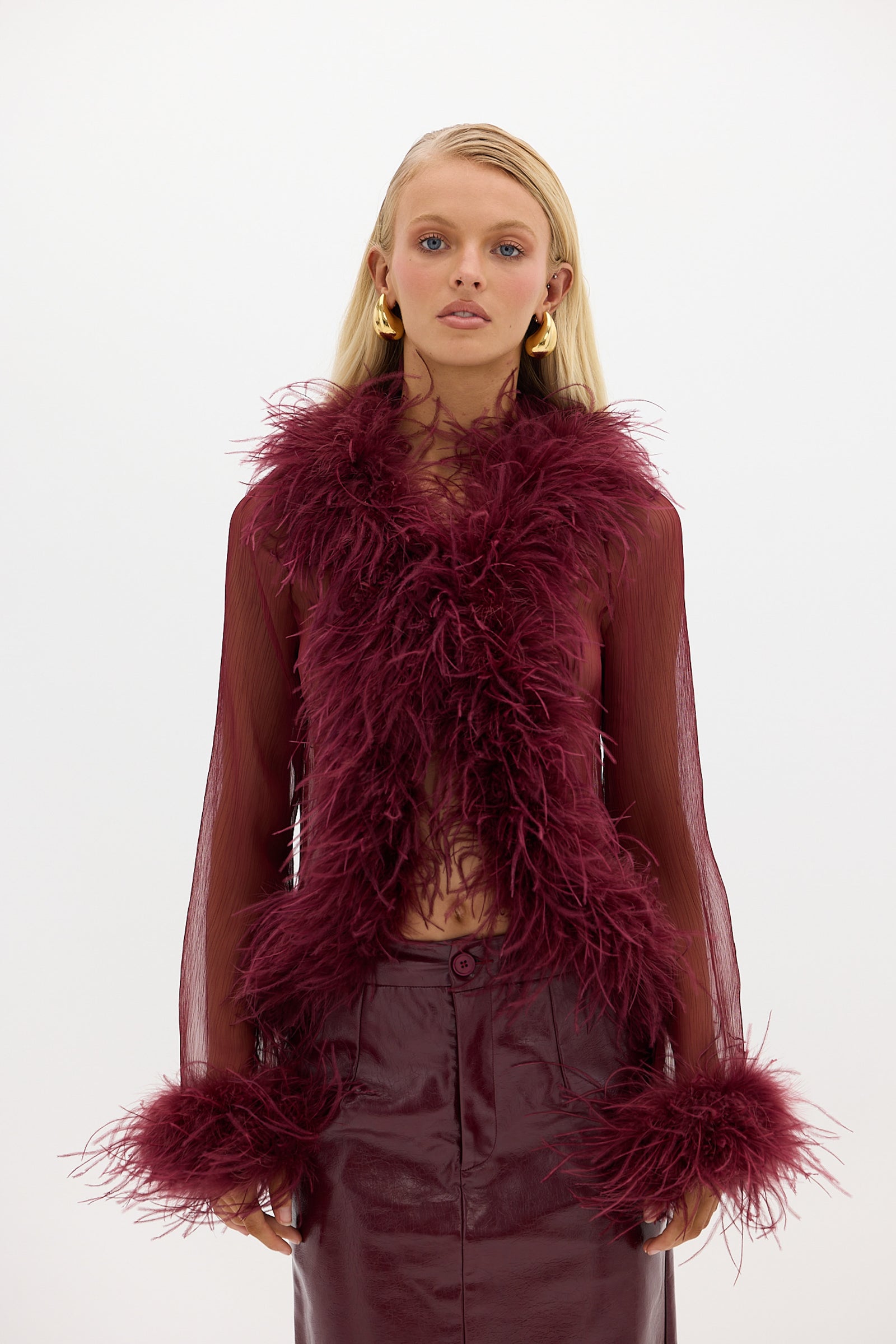 Gigi Sheer Feather Blouse - Black