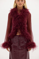 Gigi Sheer Feather Blouse - Cherry TOP Bubish Luxe 