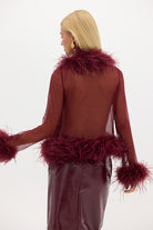 Gigi Sheer Feather Blouse - Cherry TOP Bubish Luxe