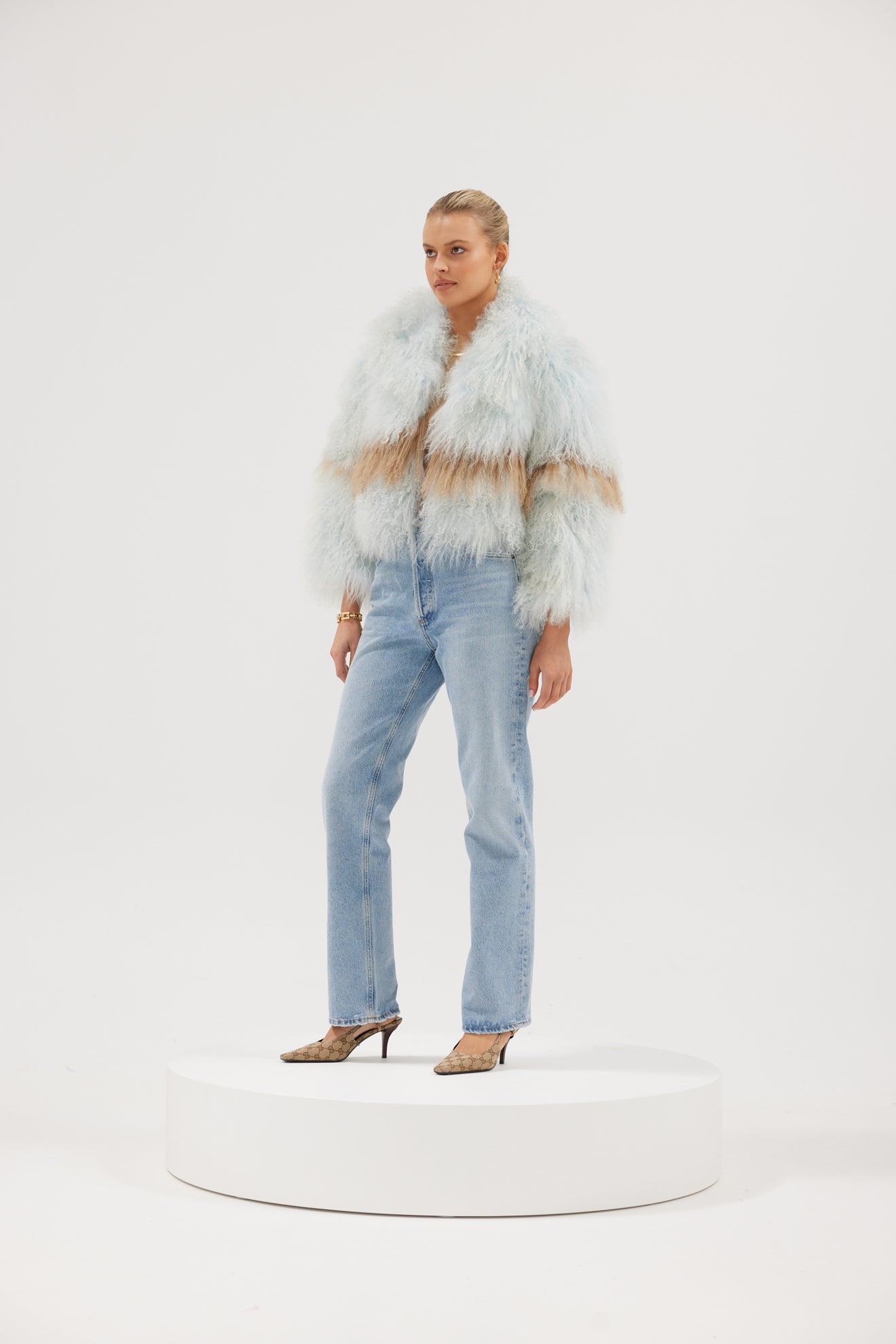 Georgina Jacket - Powder Blue/Tan | FUR JACKETS | bubish – Bubish Luxe