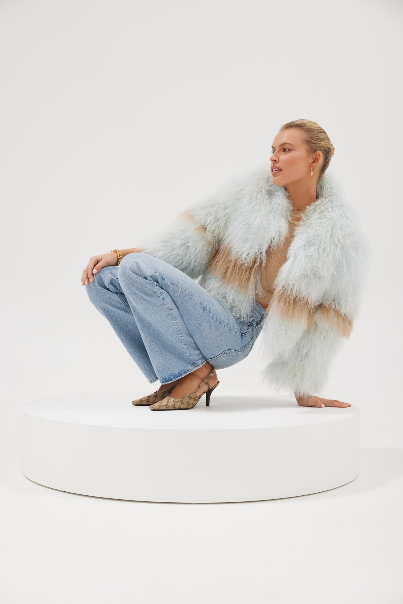 Georgina Jacket - Powder Blue/Tan | FUR JACKETS | bubish – Bubish Luxe