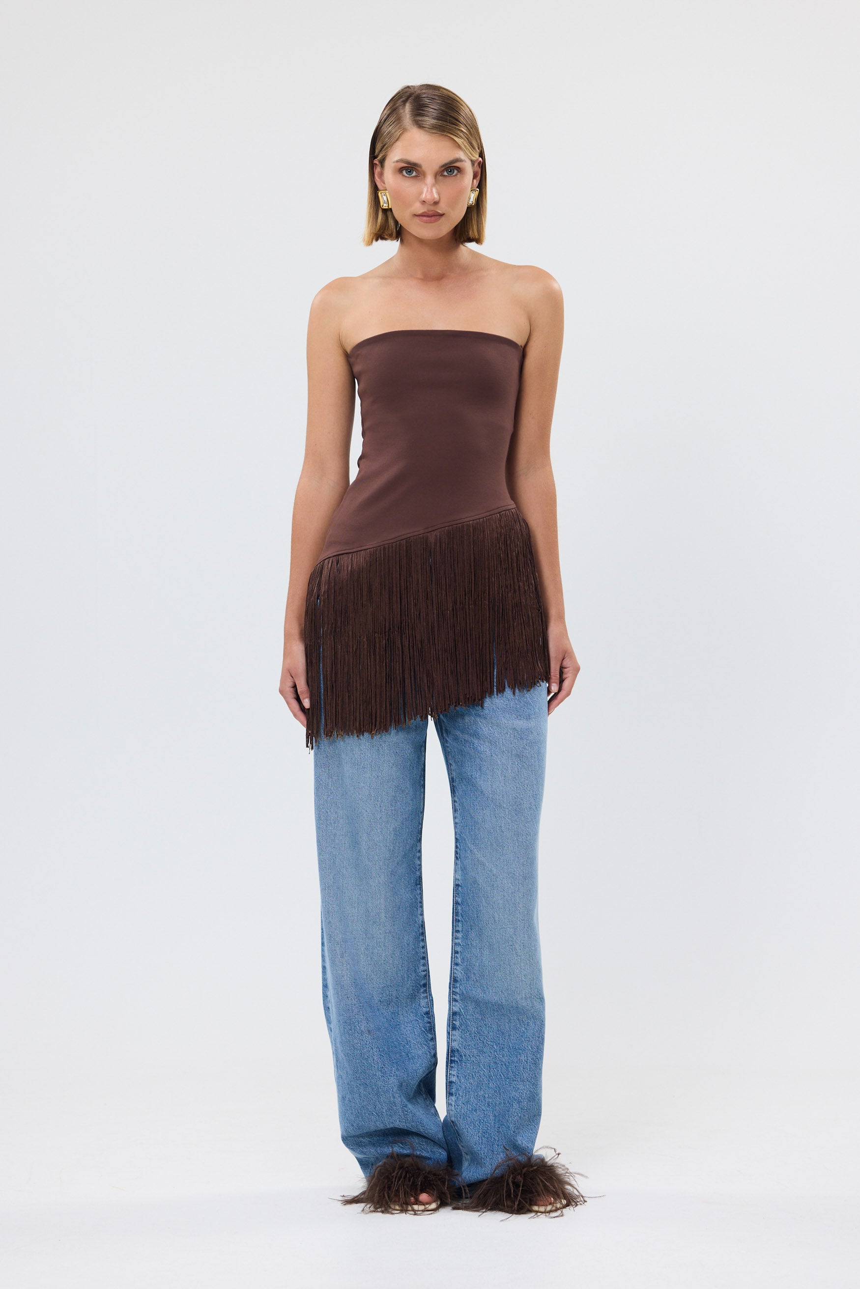 bubish Chiara Strapless Tassel Top Chocolate TASSEL TOP