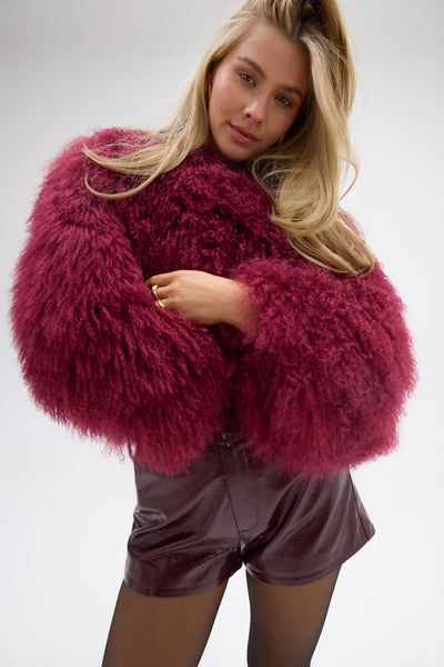Georgina Jacket - Cherry | FUR JACKETS | bubish – Bubish Luxe