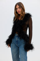 bubish Gigi Sheer Feather Blouse Black TOP