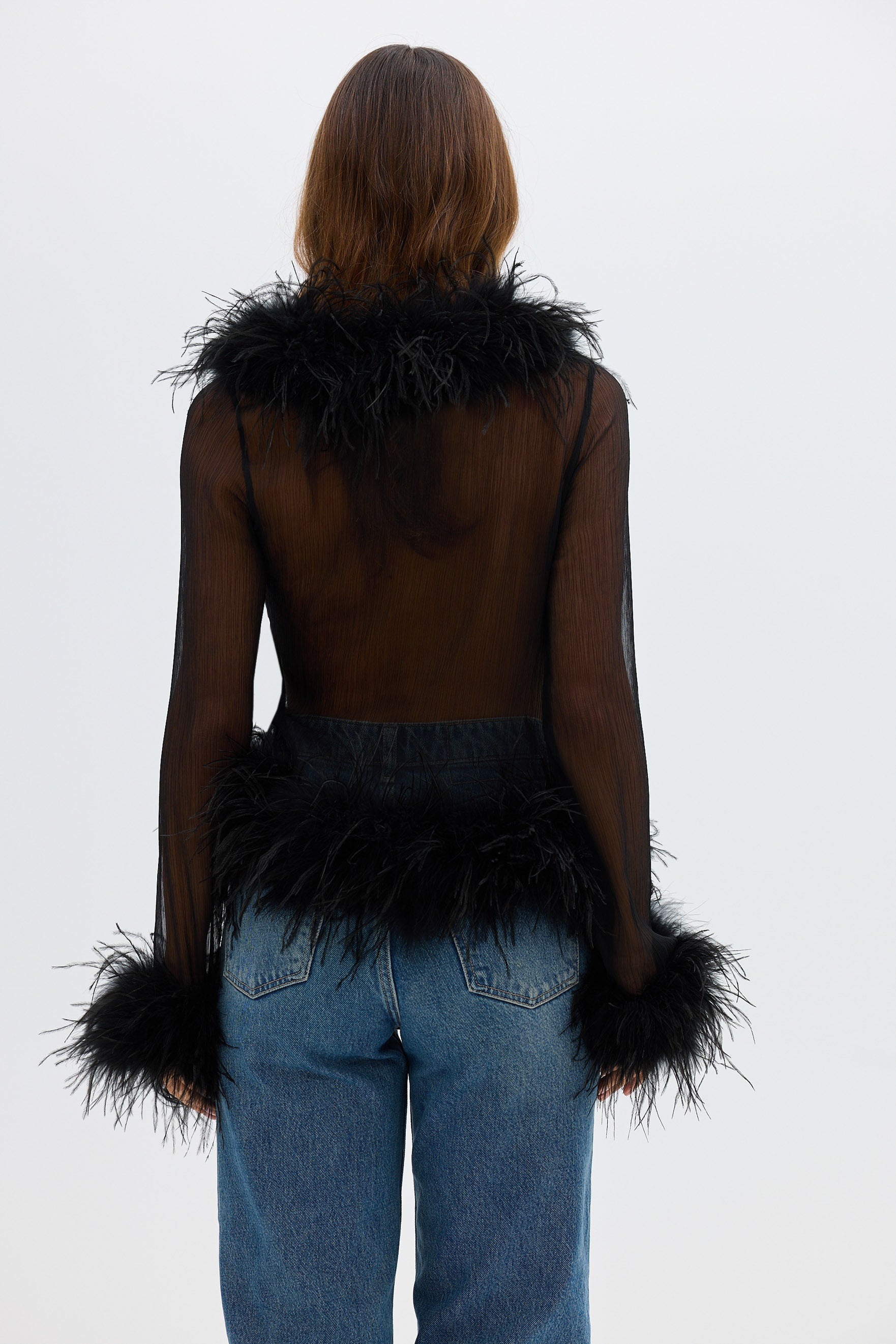 bubish Gigi Sheer Feather Blouse Black TOP