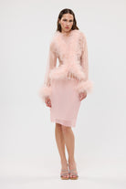 Gigi Sheer Feather Blouse Blush FEATHER TOP bubish