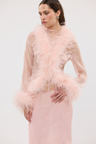 Gigi Sheer Feather Blouse Blush FEATHER TOP bubish