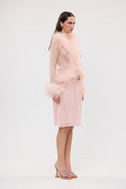 Gigi Sheer Feather Blouse Blush FEATHER TOP bubish