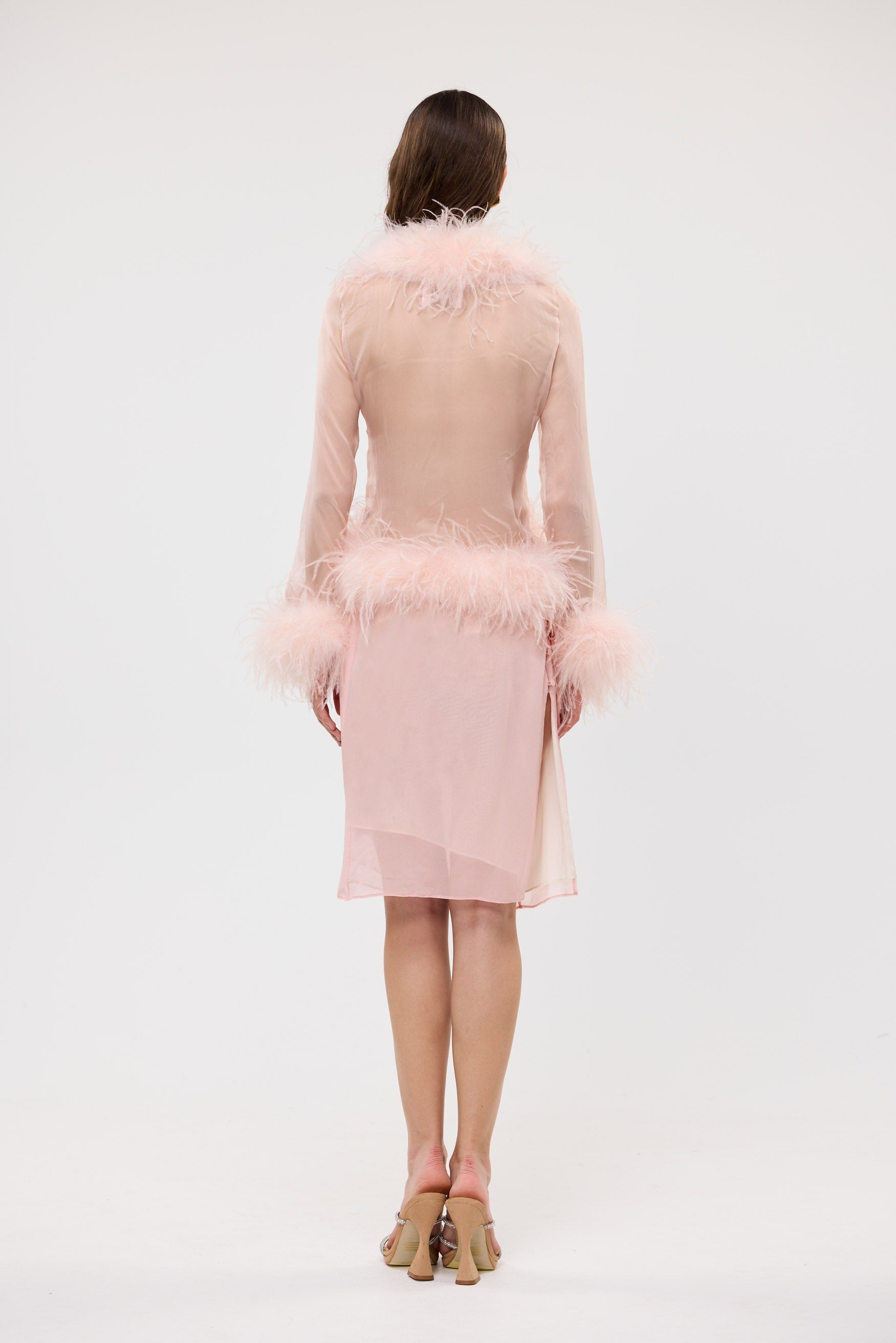 Gigi Sheer Feather Blouse Blush FEATHER TOP bubish