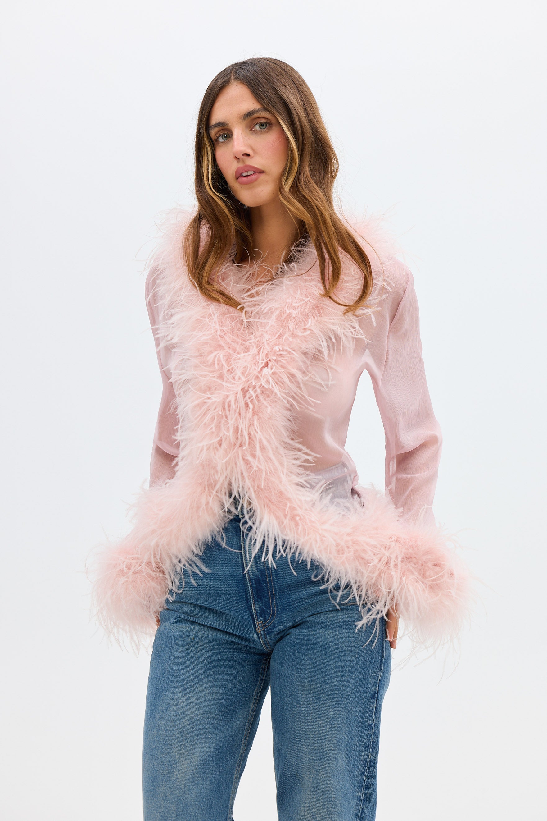 bubish Gigi Sheer Feather Blouse Blush TOP