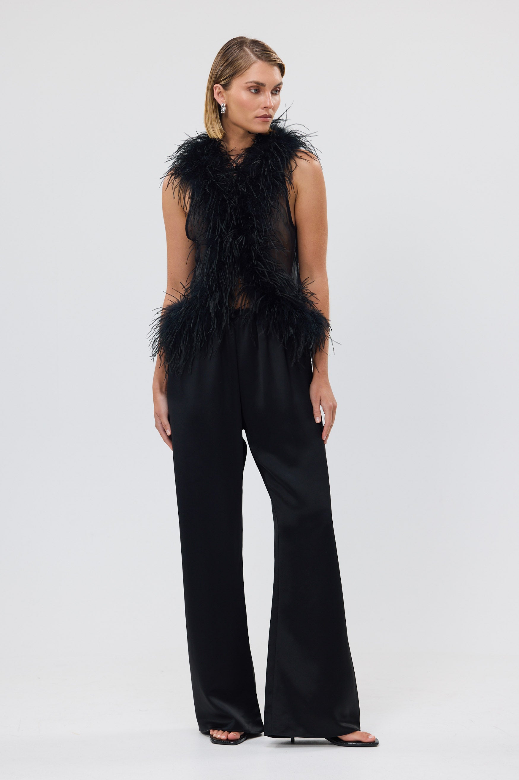bubish Gigi Sheer Feather Vest Black FEATHER TOP