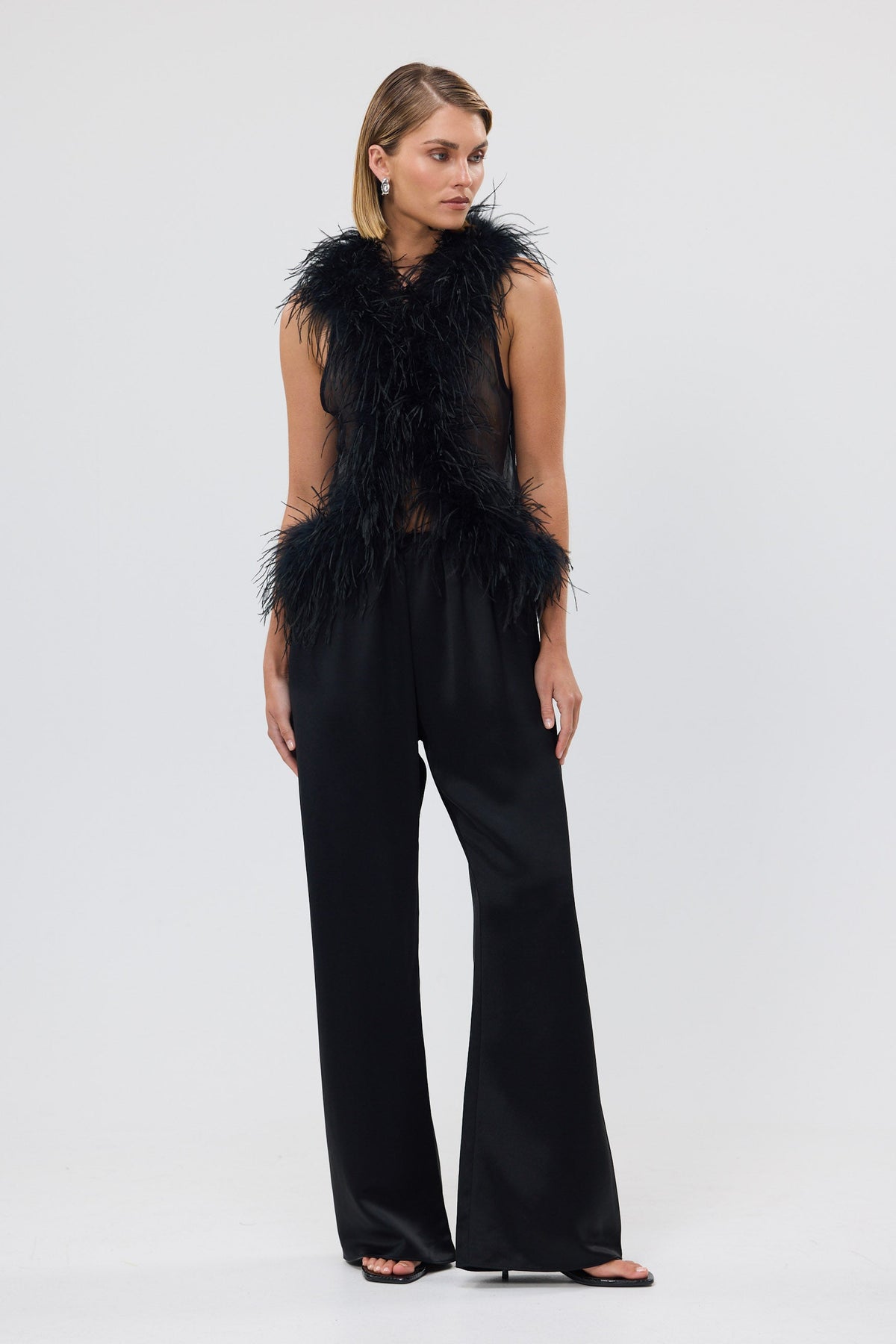 bubish Gigi Sheer Feather Vest Black FEATHER TOP
