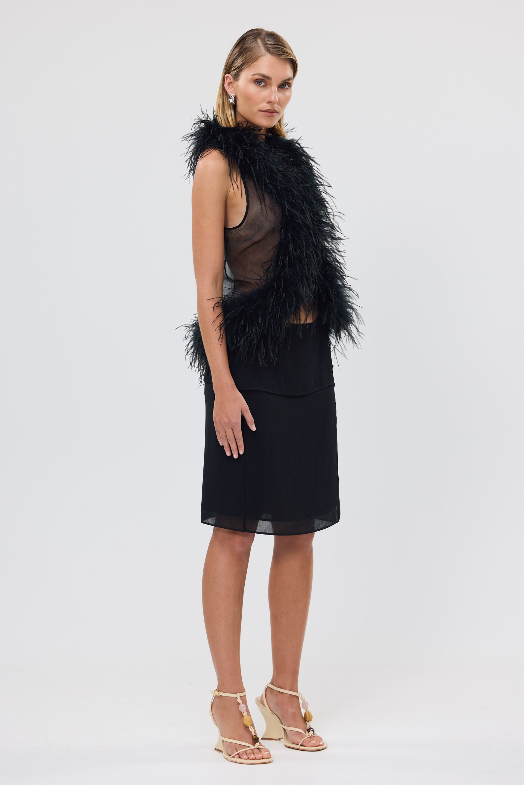 bubish Gigi Sheer Feather Vest Black FEATHER TOP