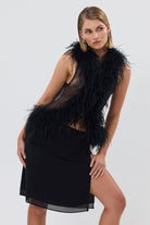 bubish Gigi Sheer Feather Vest Black FEATHER TOP