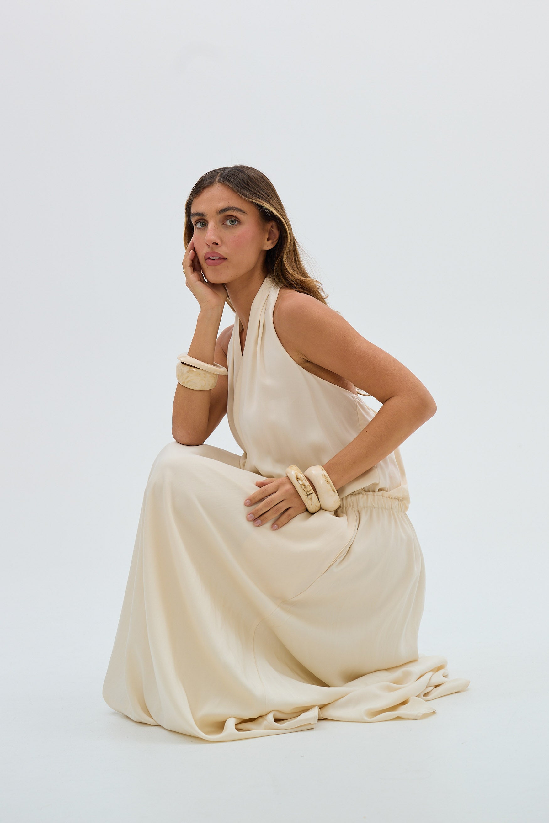 bubish Grecian Maxi Dress Ivory DRESS
