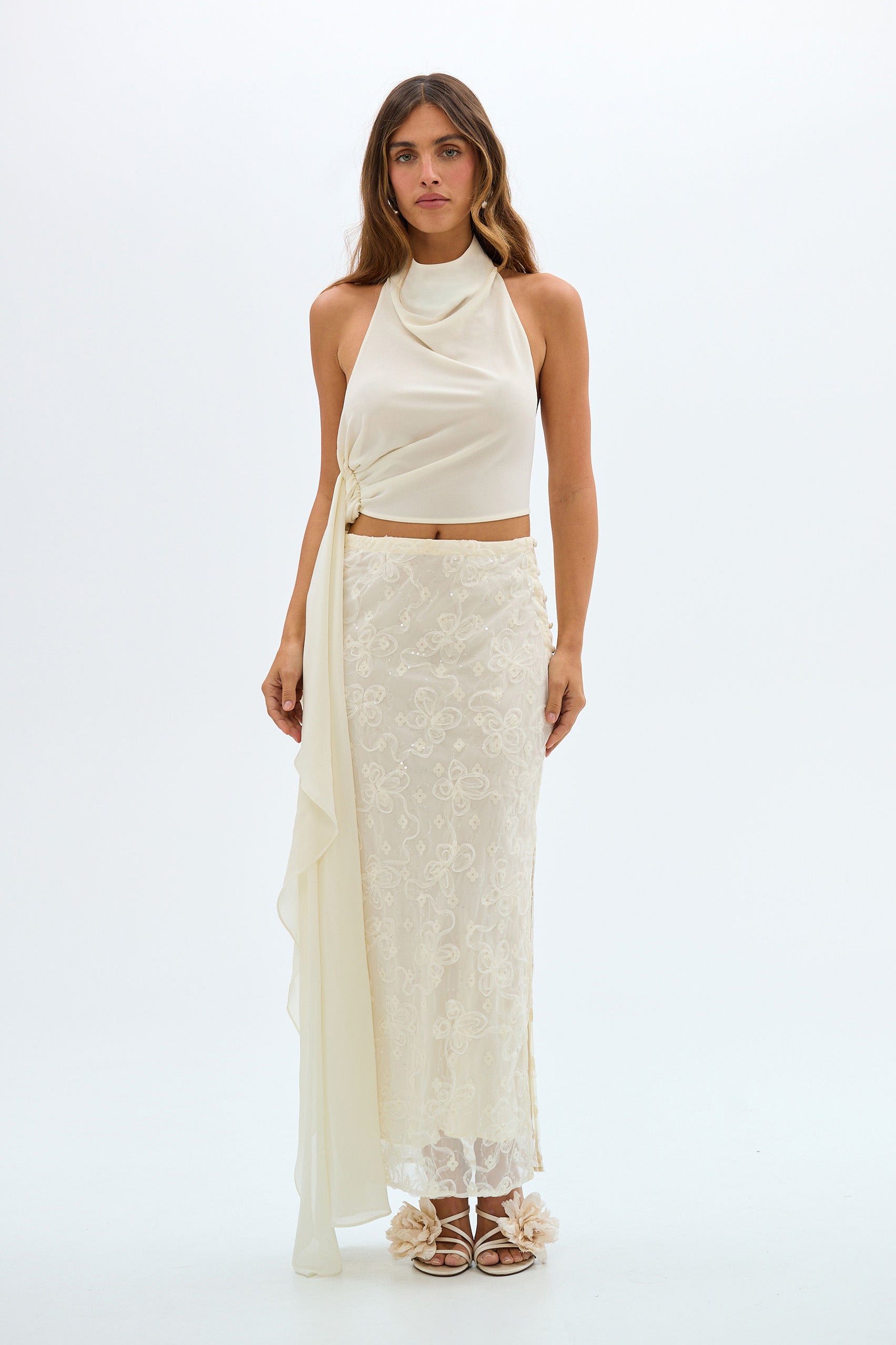 bubish Hailey Cowl Neck Top Ivory TOP