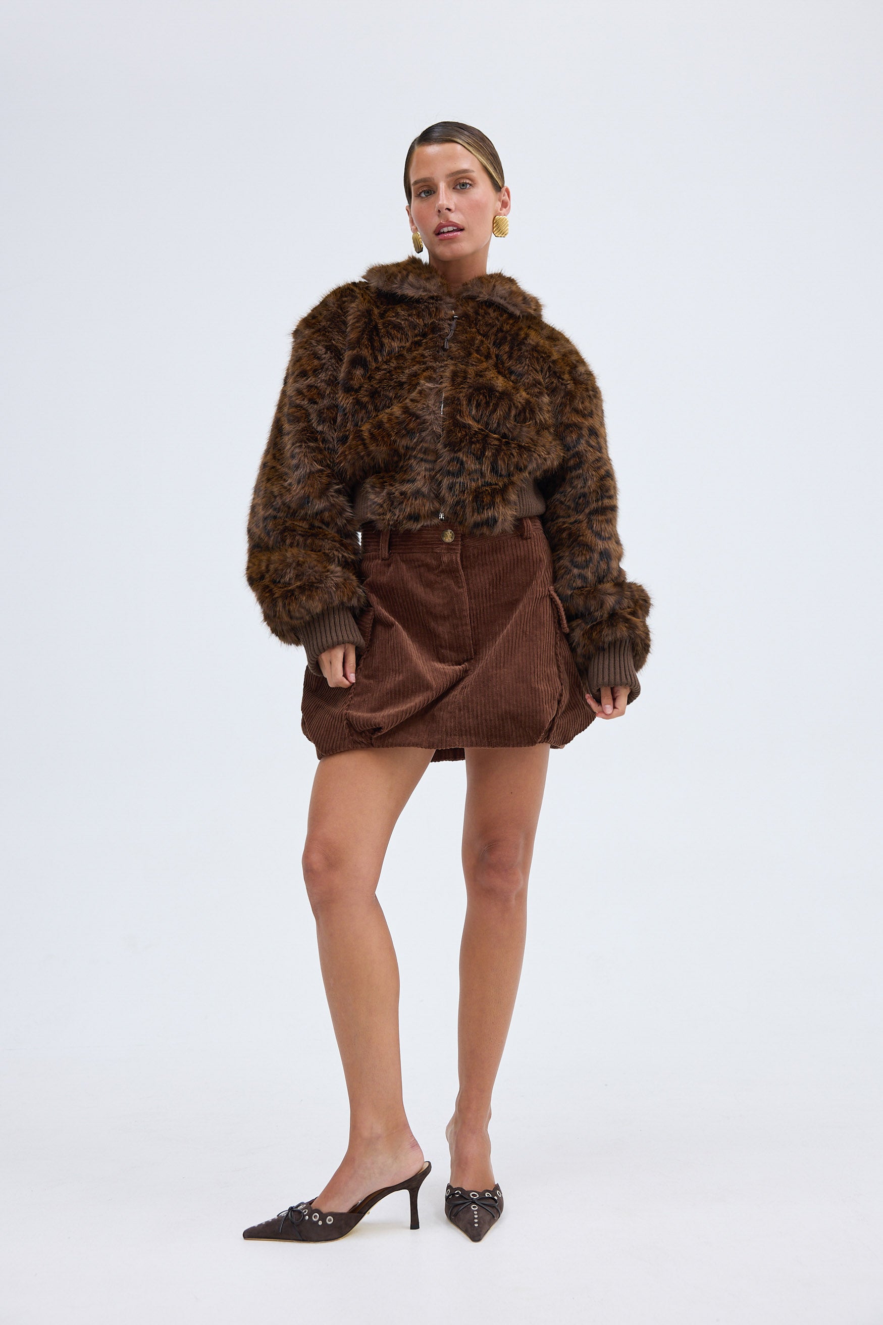bubish Hailey Faux Fur Bomber Jacket Leopard FAUX FUR JACKET