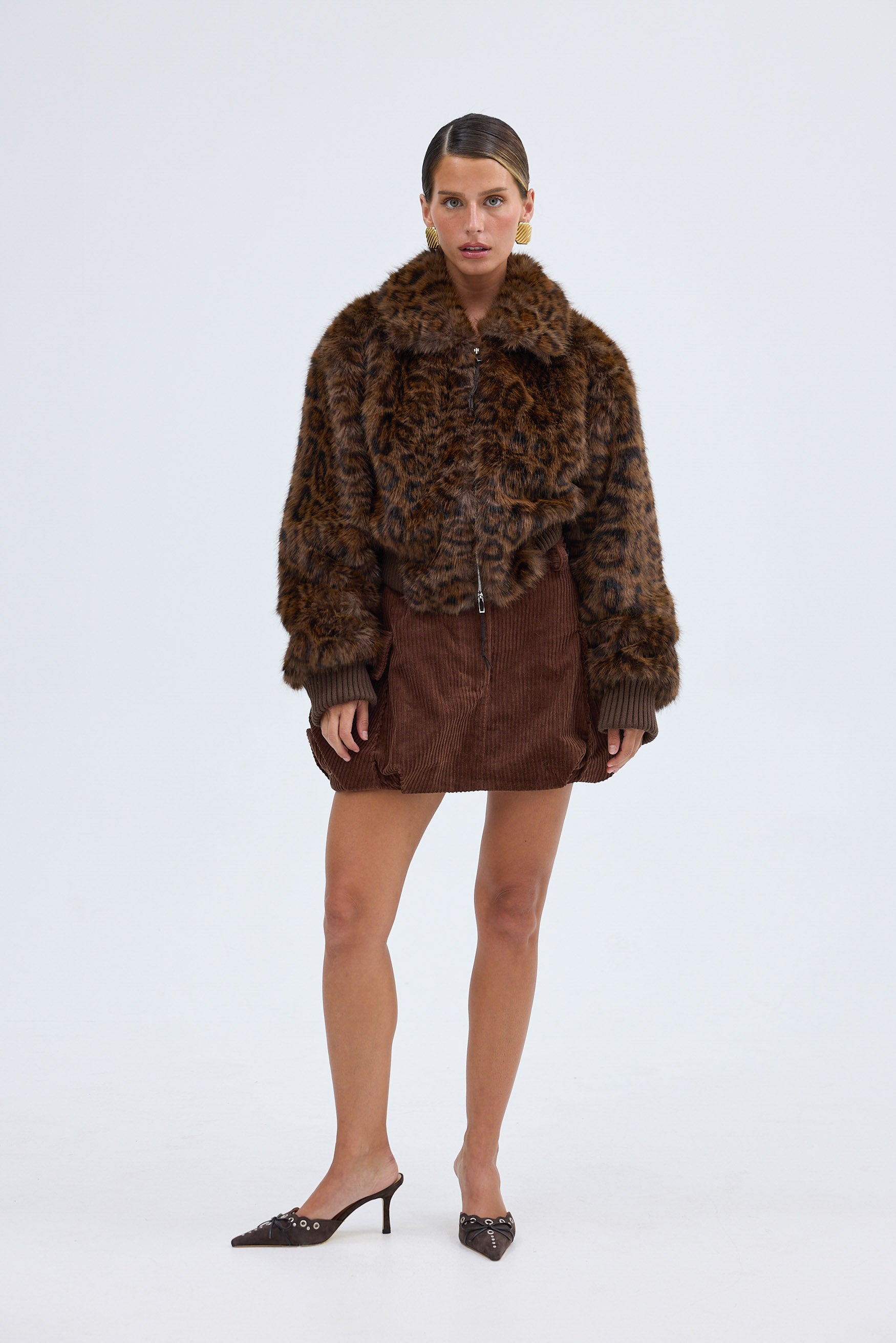 bubish Hailey Faux Fur Bomber Jacket Leopard FAUX FUR JACKET