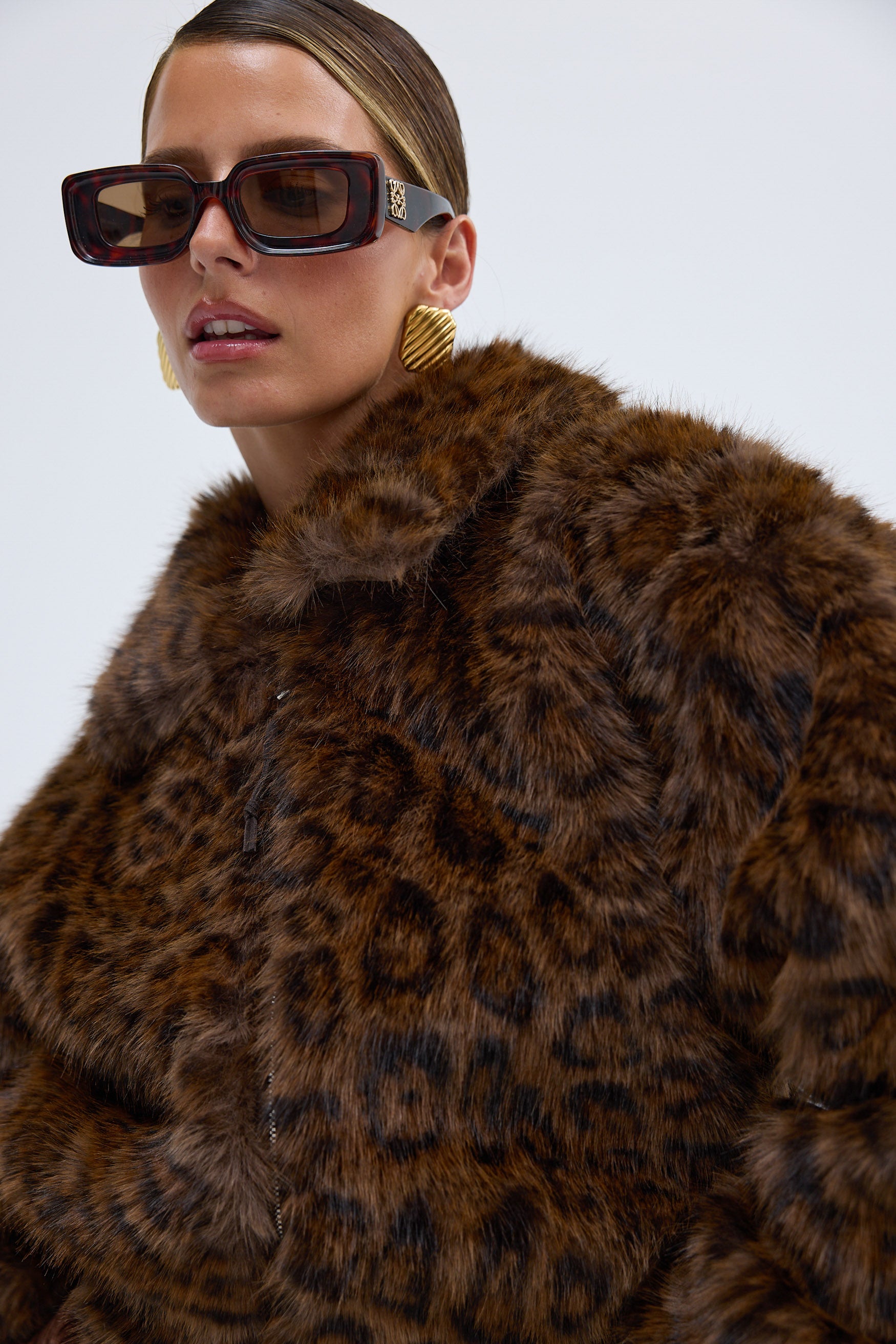 bubish Hailey Faux Fur Bomber Jacket Leopard FAUX FUR JACKET