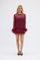 bubish Harlow Sheer Feather Mini Dress - Cherry DRESS