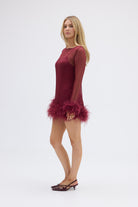 bubish Harlow Sheer Feather Mini Dress - Cherry DRESS