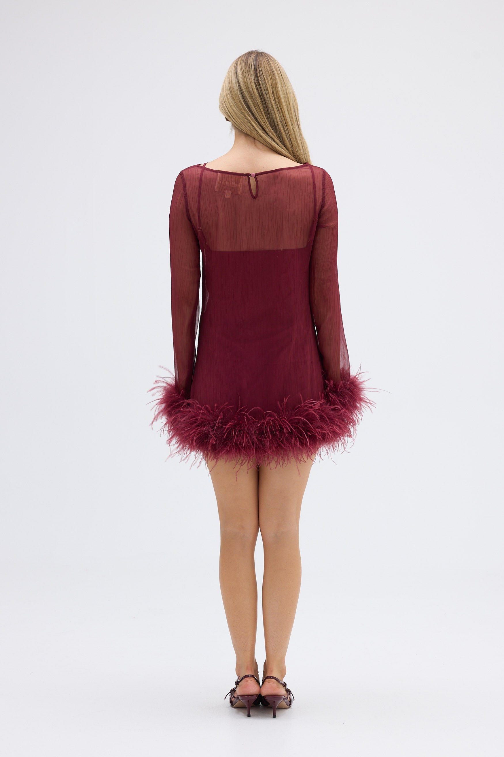 bubish Harlow Sheer Feather Mini Dress - Cherry DRESS