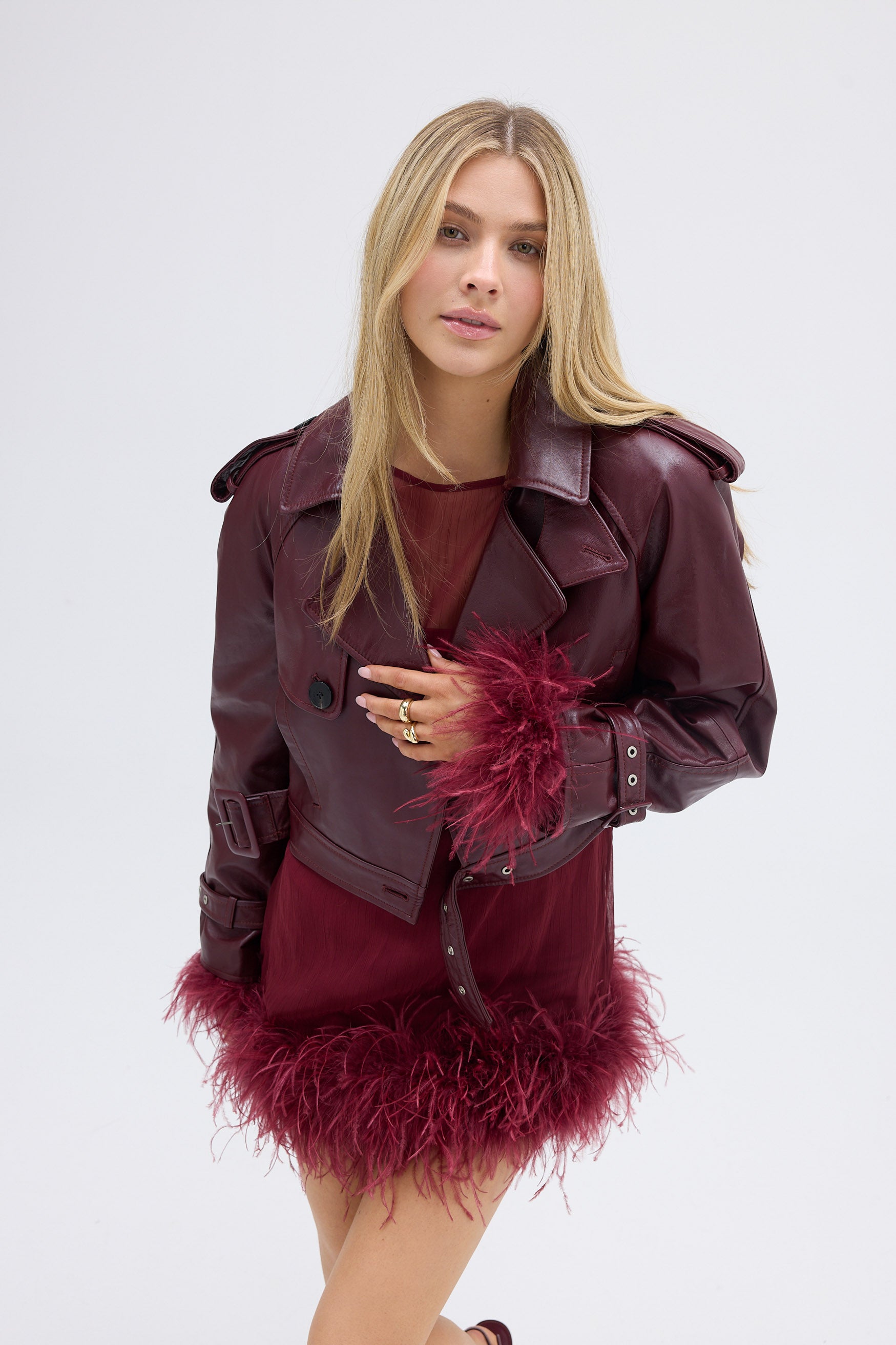 bubish Harlow Sheer Feather Mini Dress - Cherry DRESS