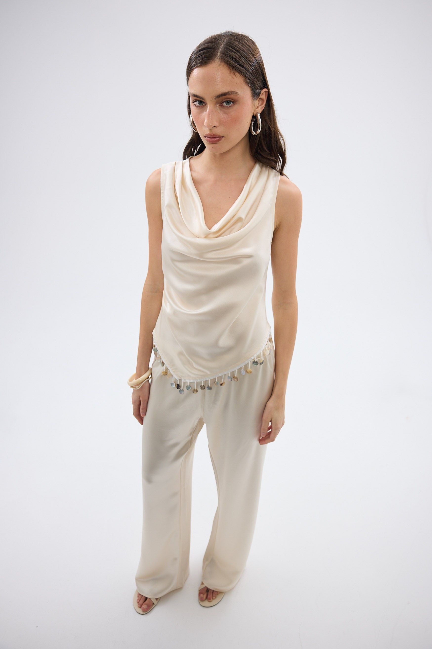 bubish Laila Shell Cowl Neck Top Ivory TOP