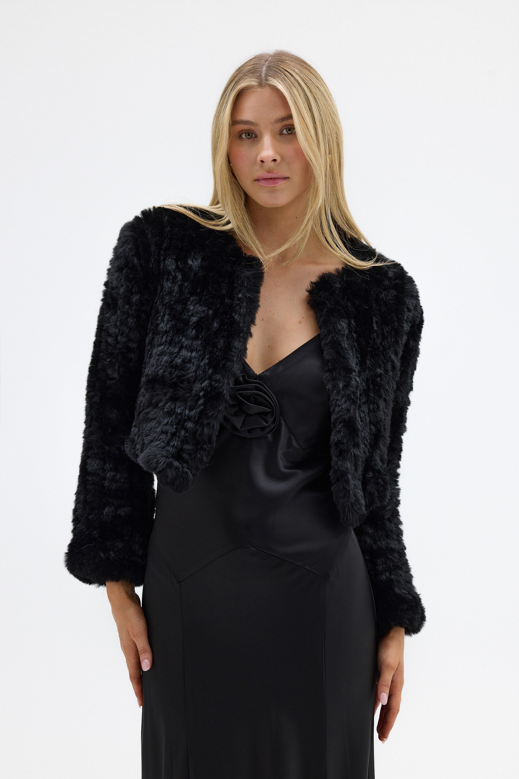 bubish Lola Crop Faux Fur Jacket Black JACKET