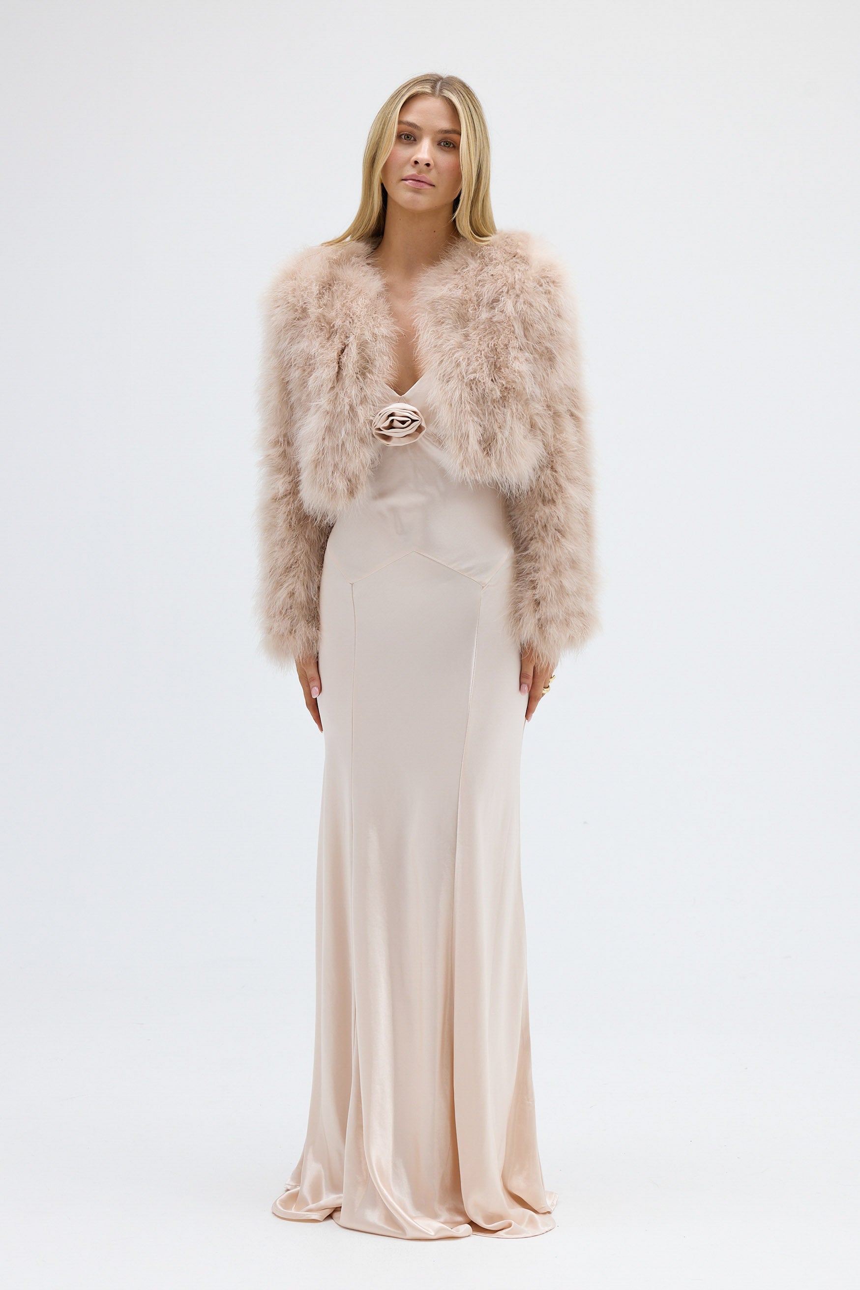 Manhattan Crop Feather Jacket - Sage | FEATHER JACKETS