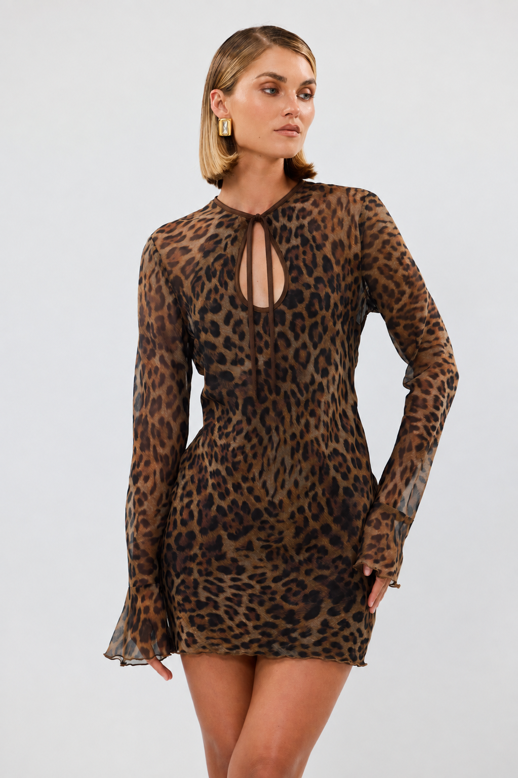 bubish Marina Long Sleeve Mini Dress Leopard PARTY DRESS