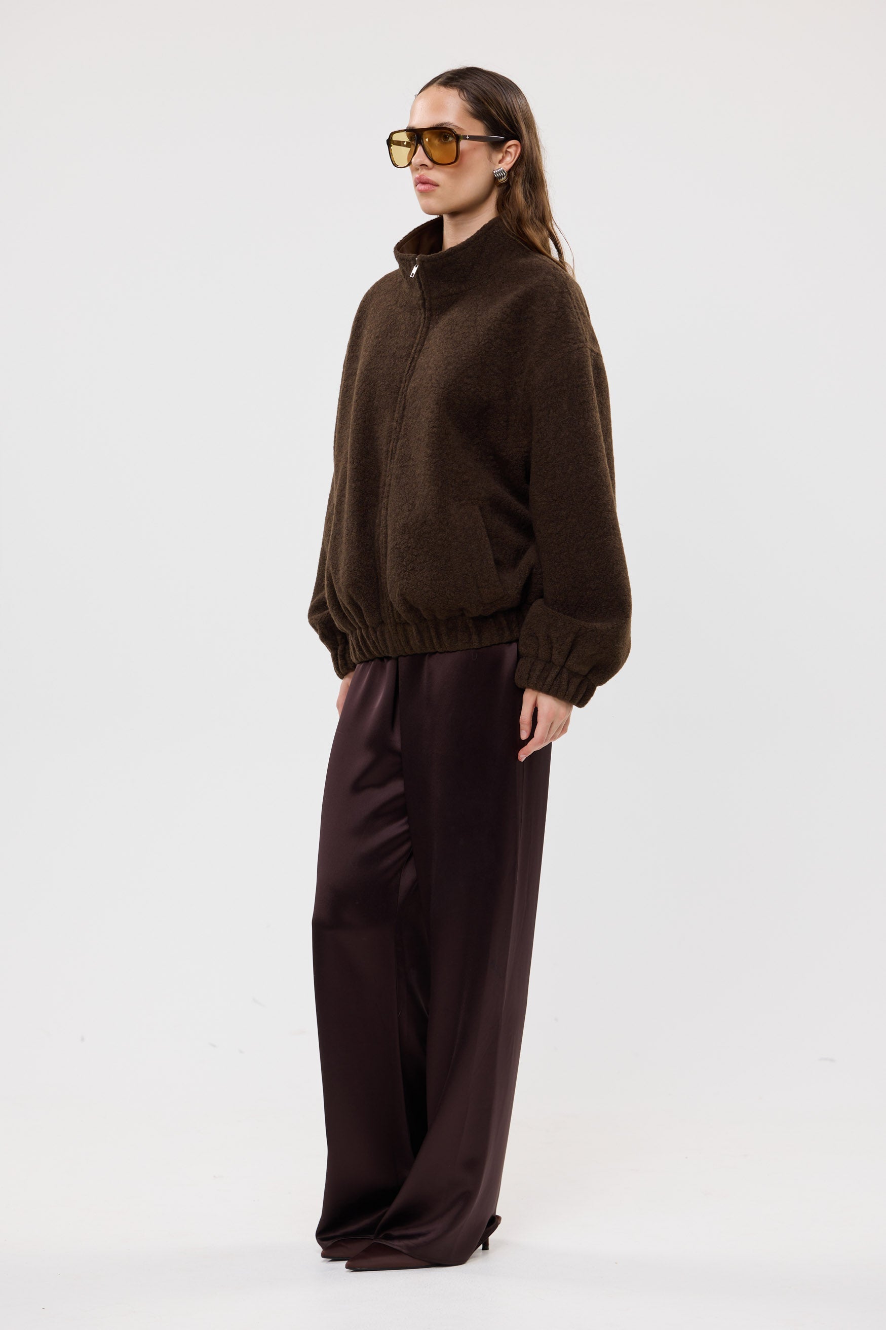 bubish Mason Boucle Bomber Jacket Chocolate BOUCLE BOMBER JACKET