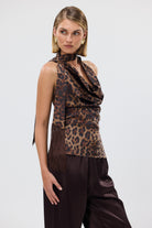 bubish Paige Cowl Neck Tassel Top Leopard PARTY TOP