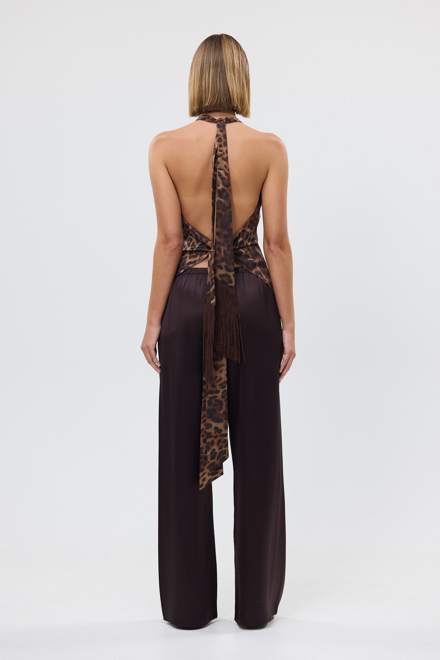 bubish Paige Cowl Neck Tassel Top Leopard PARTY TOP