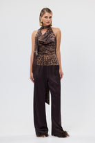 bubish Paige Cowl Neck Tassel Top Leopard PARTY TOP