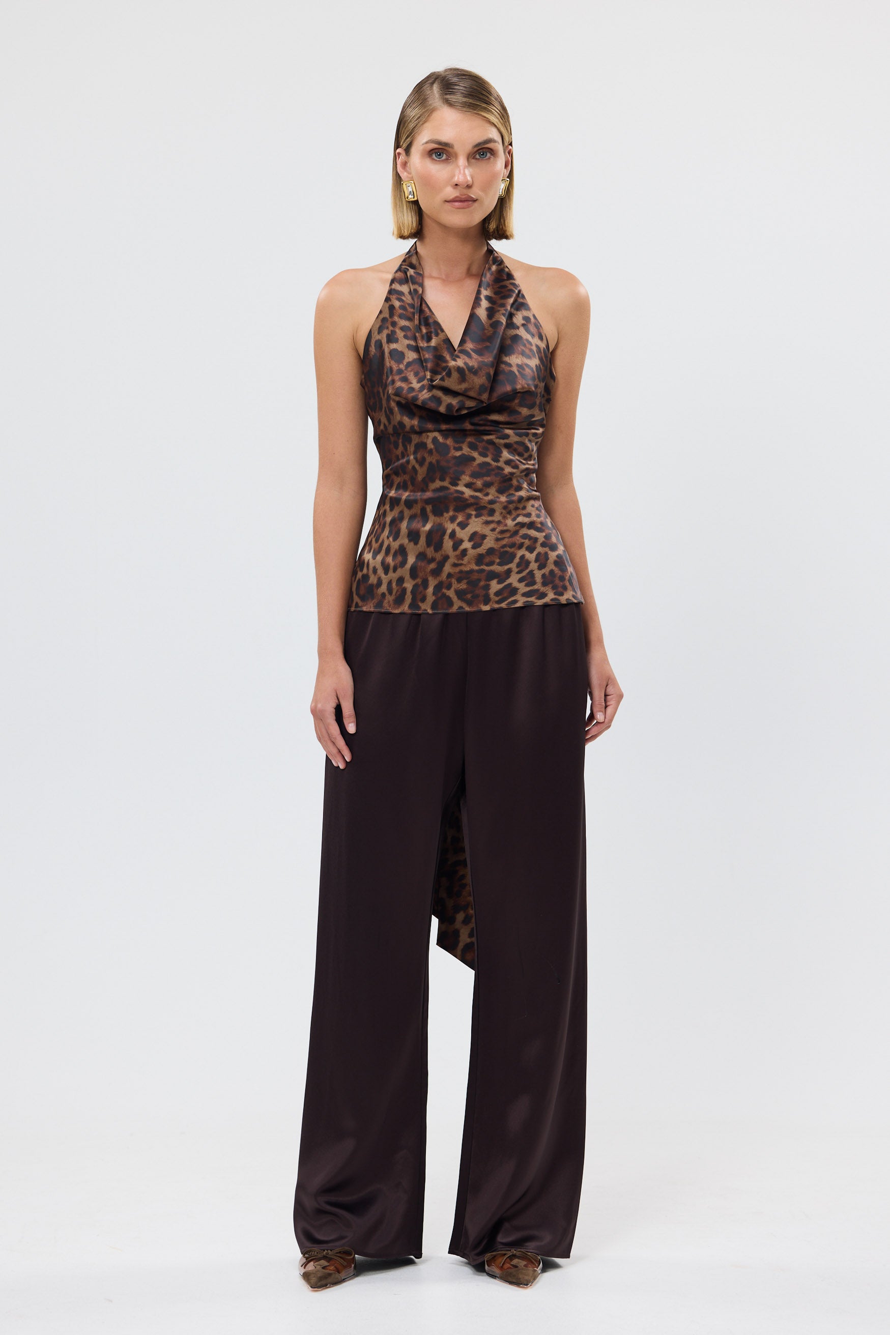 bubish Paige Cowl Neck Tassel Top Leopard PARTY TOP