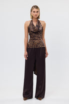bubish Paige Cowl Neck Tassel Top Leopard PARTY TOP