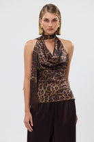bubish Paige Cowl Neck Tassel Top Leopard PARTY TOP
