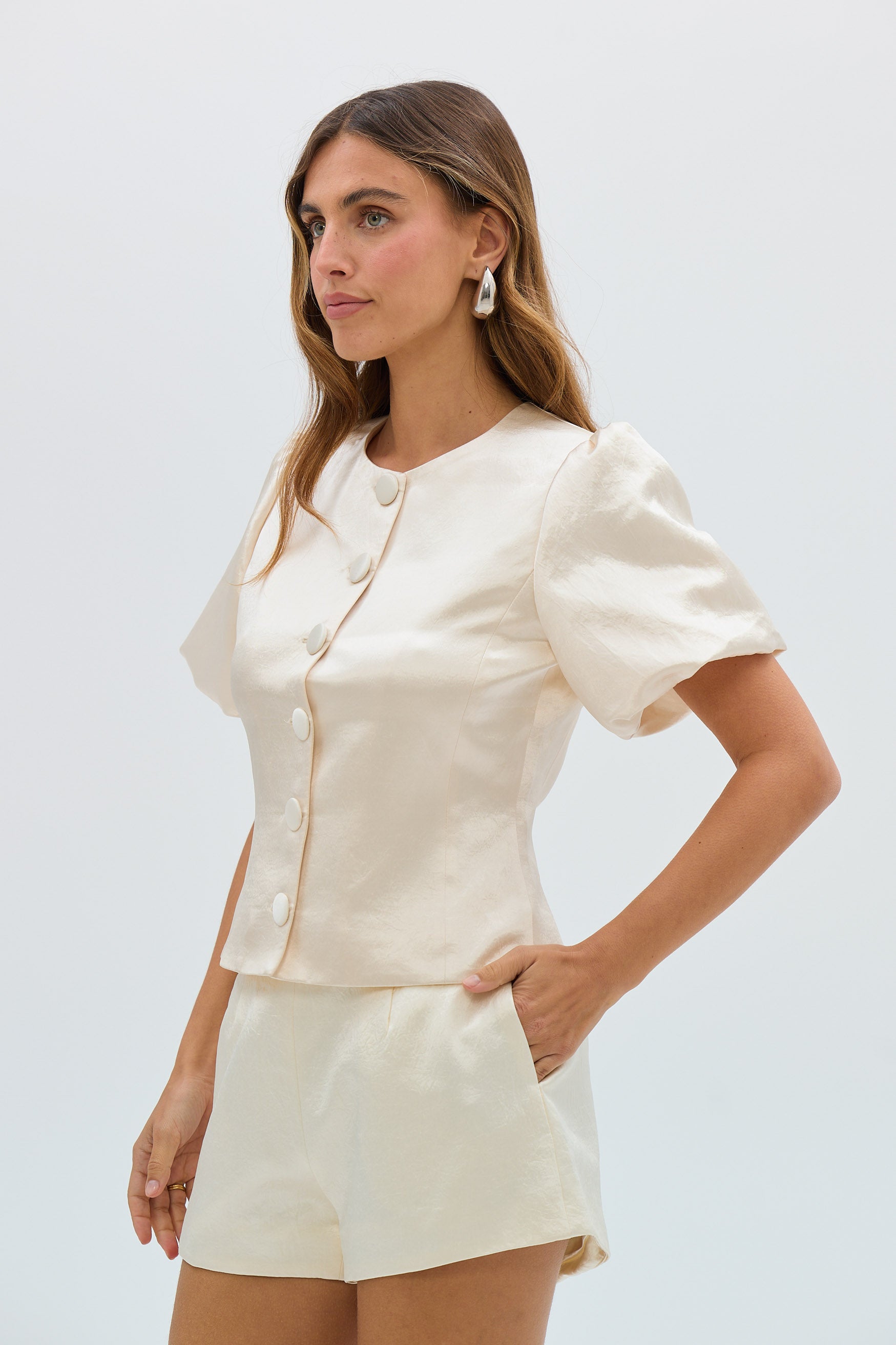 bubish Poppy Bubble Sleeve Blouse Ivory TOP