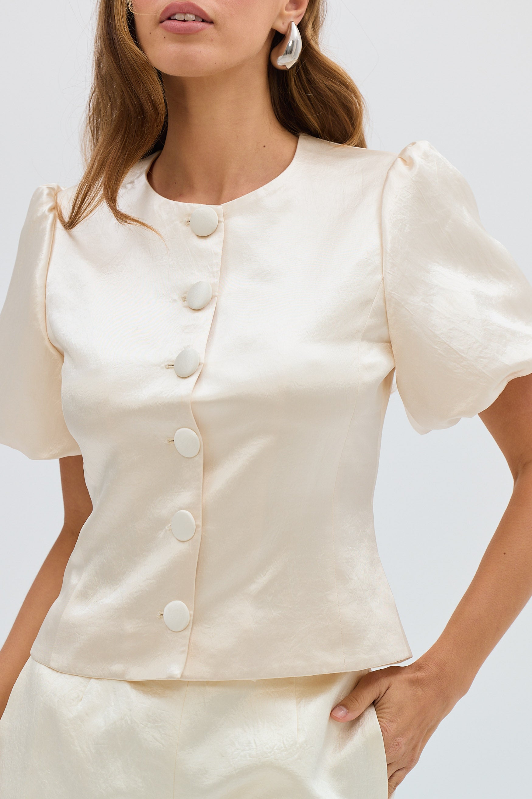 bubish Poppy Bubble Sleeve Blouse Ivory TOP