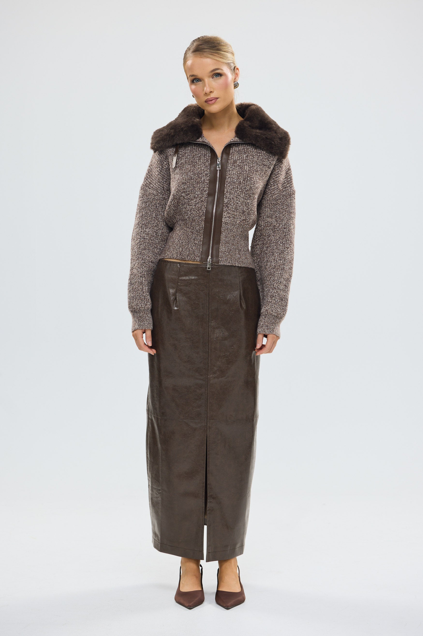 bubish Raye Maxi Skirt Chocolate FAUX LEATHER MAXI SKIRT