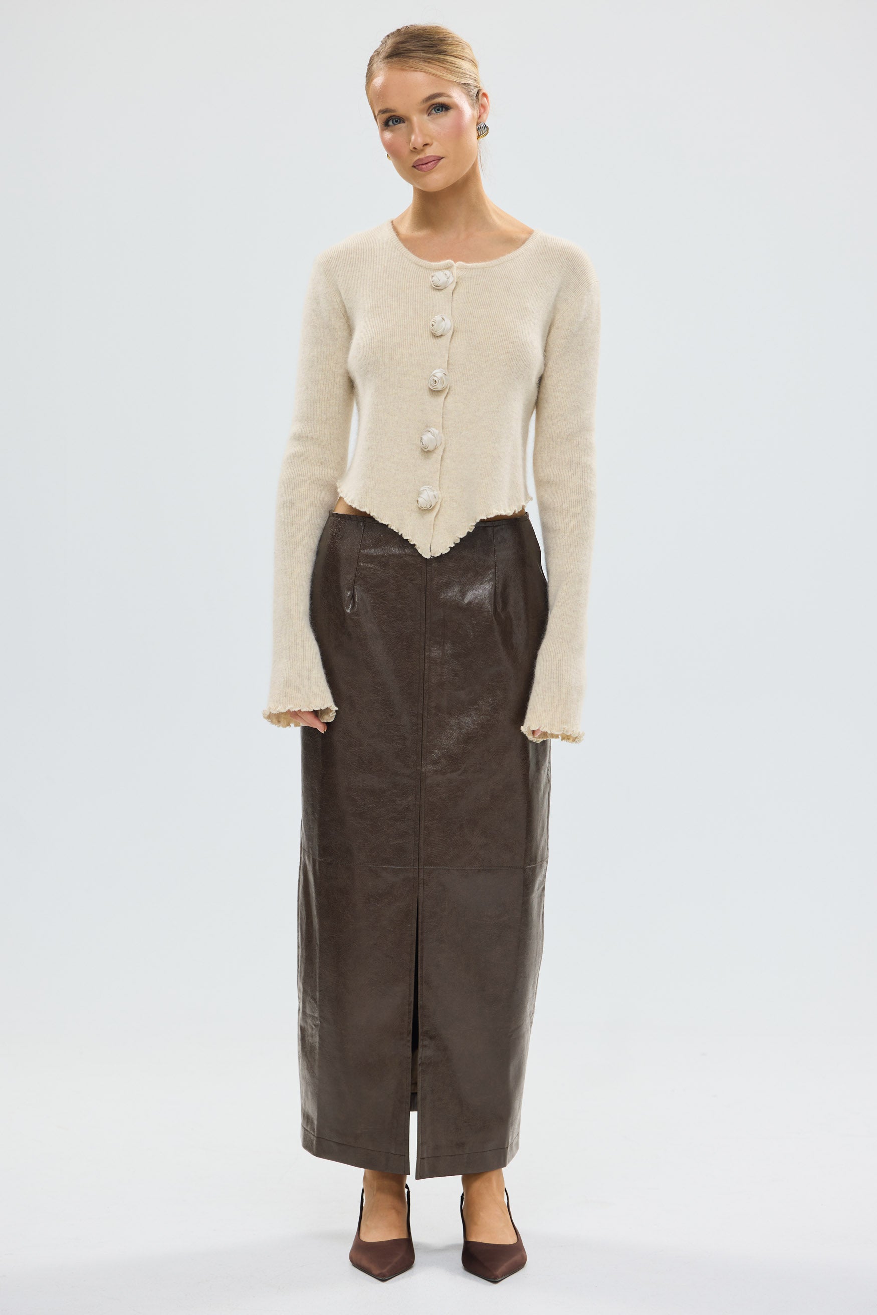 bubish Raye Maxi Skirt Chocolate FAUX LEATHER MAXI SKIRT