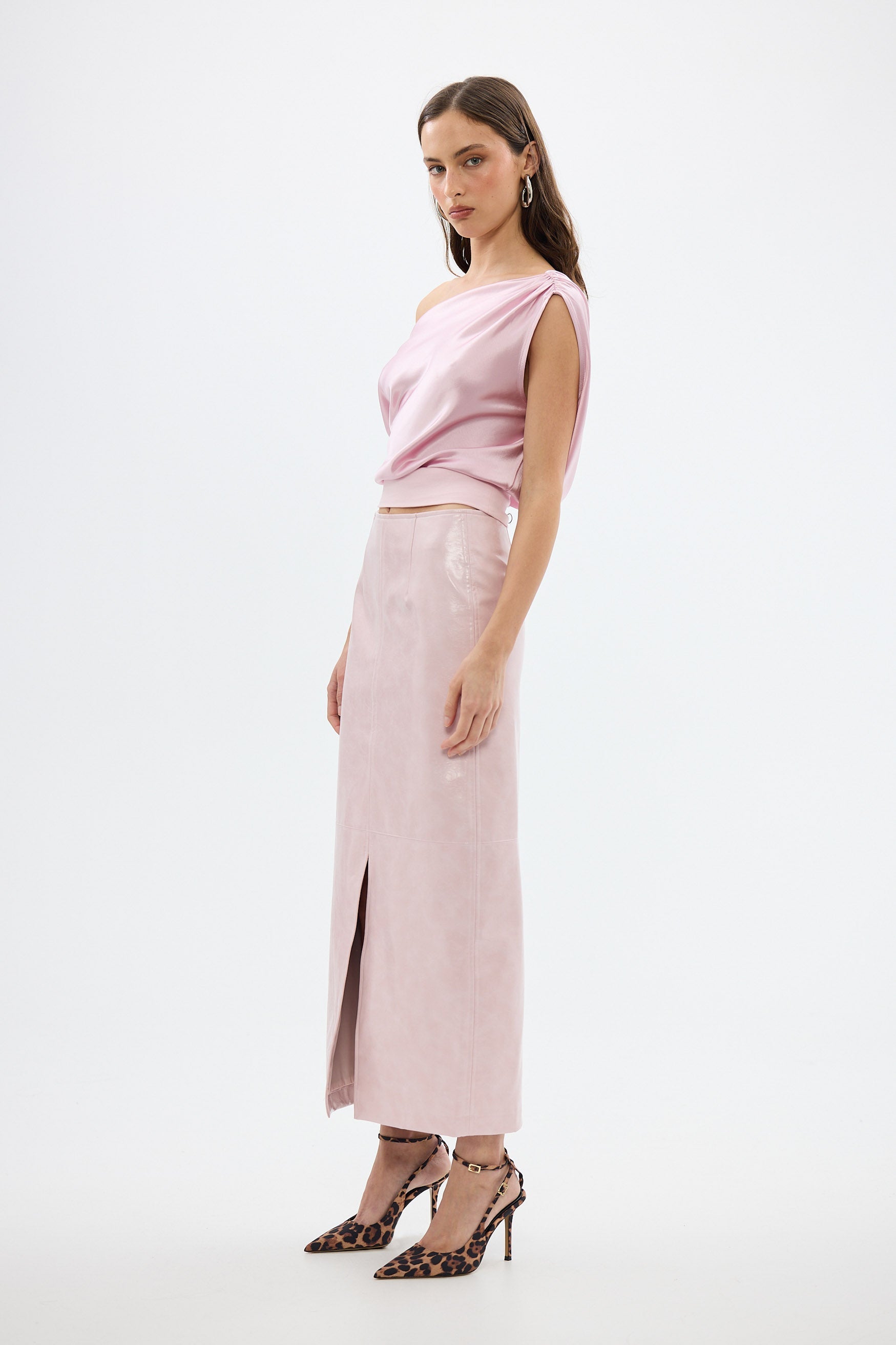 bubish Raye Maxi Skirt Ice Pink FAUX LEATHER SKIRT