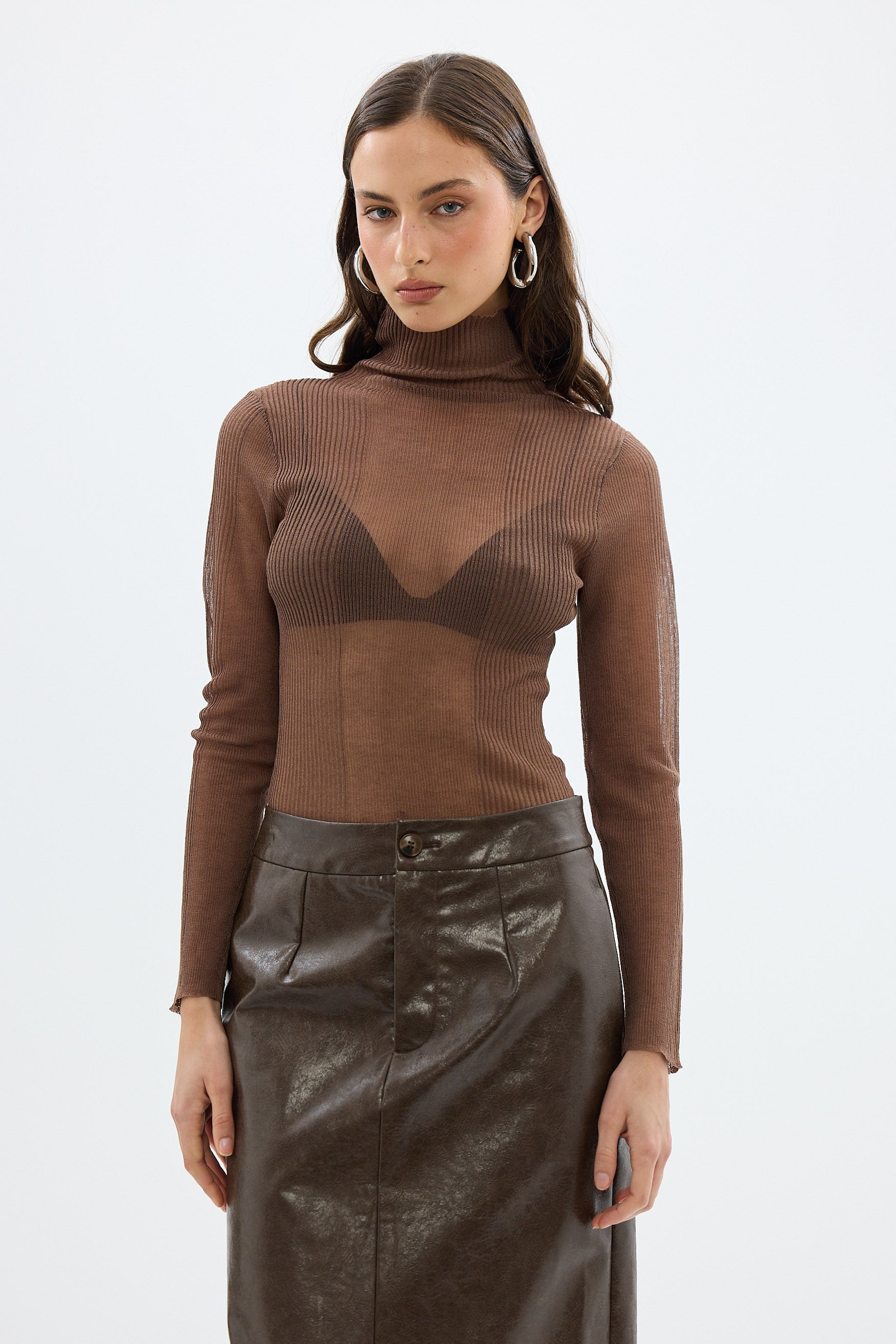 bubish Riley Sheer Long Sleeve Top Chocolate SHEER LONG SLEEVE TOP