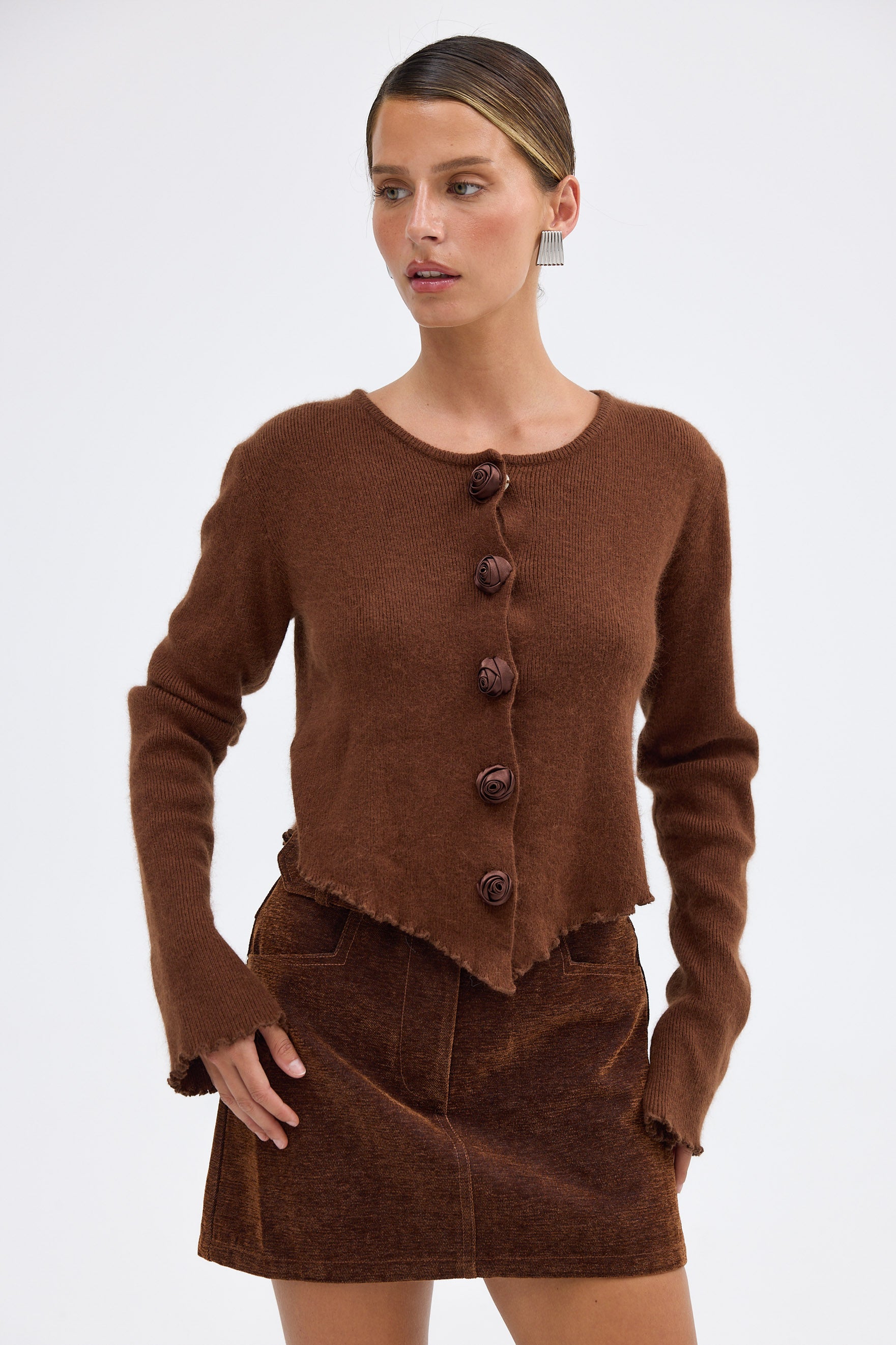 bubish Rosette Cardigan Chocolate TOP