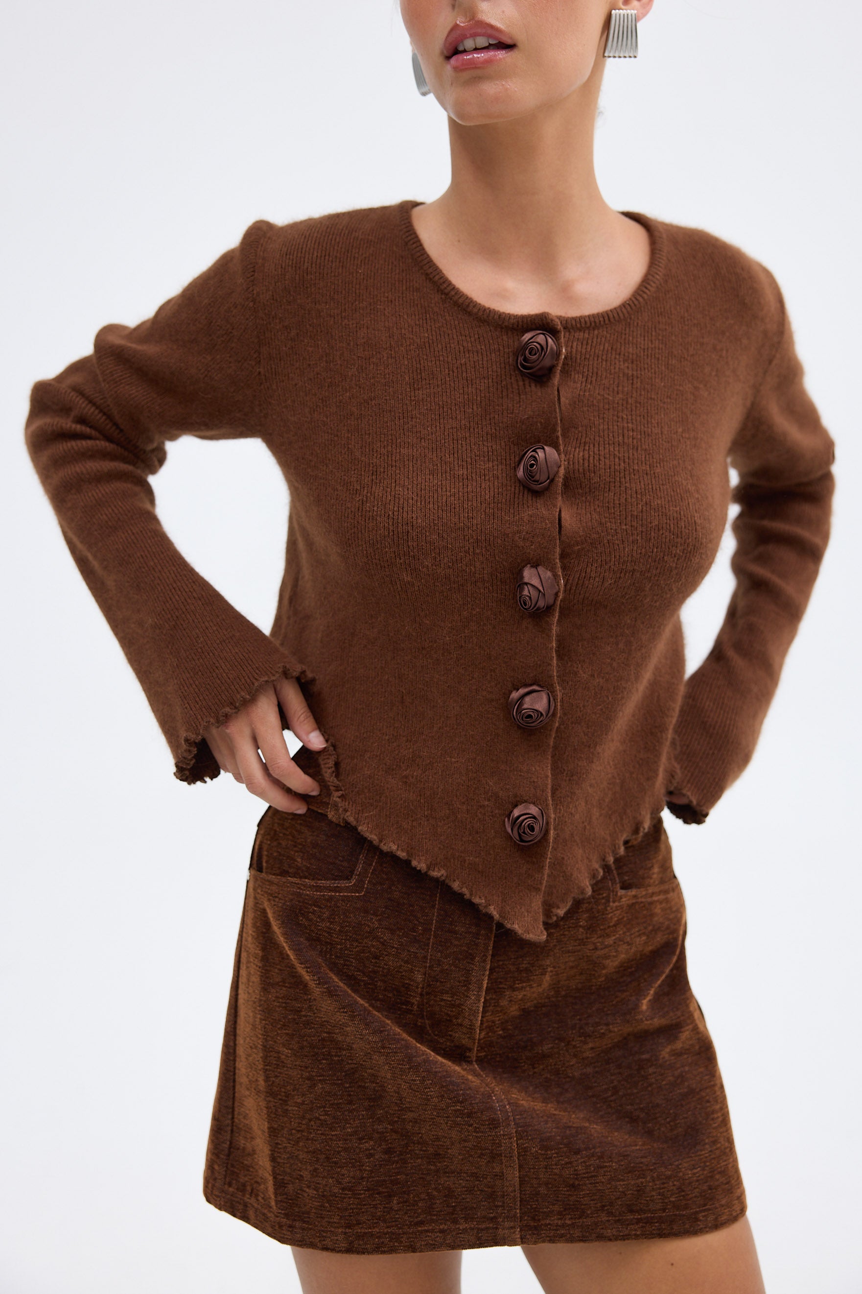 bubish Rosette Cardigan Chocolate TOP