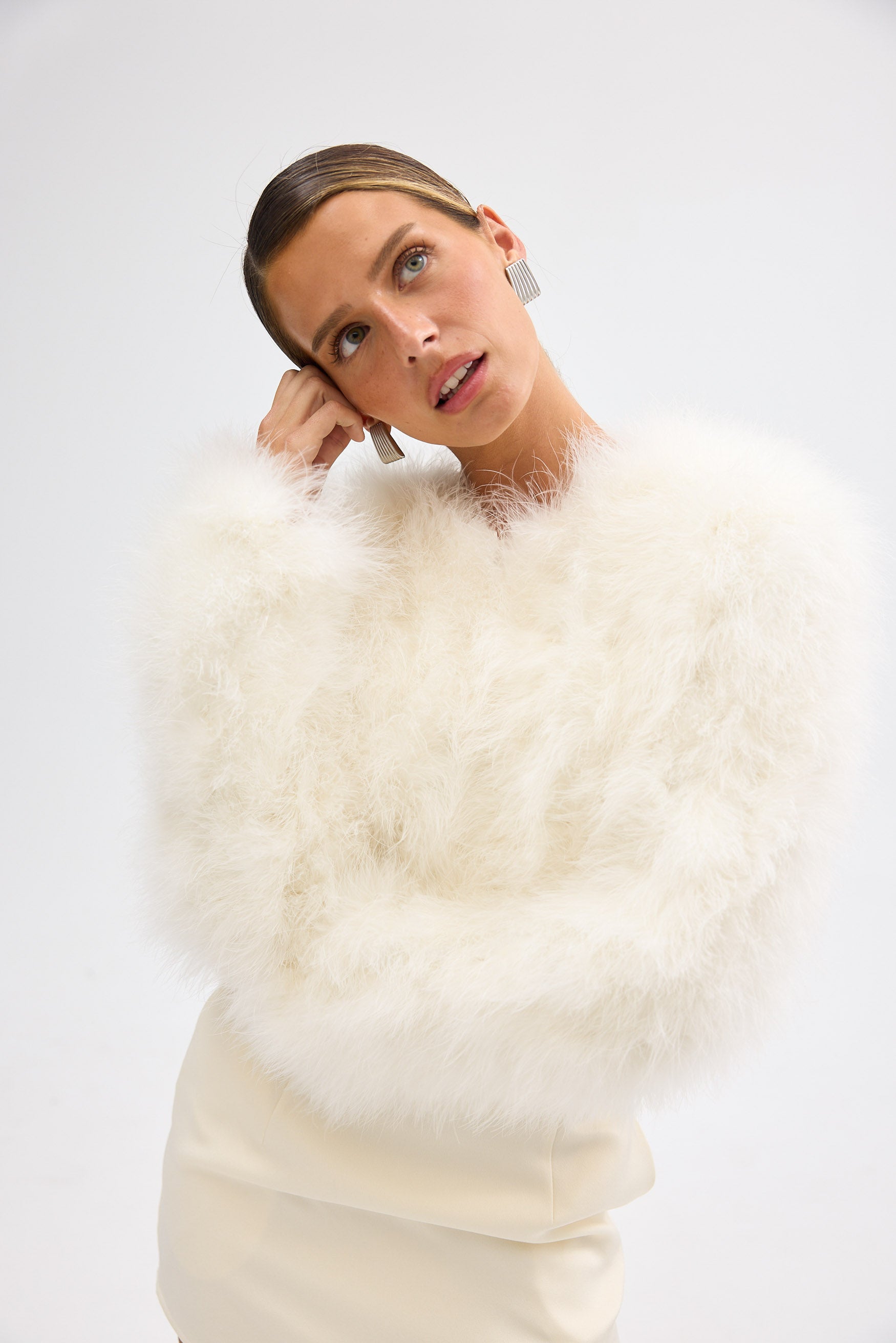 bubish Manhattan Crop Feather Jacket Ivory JACKET